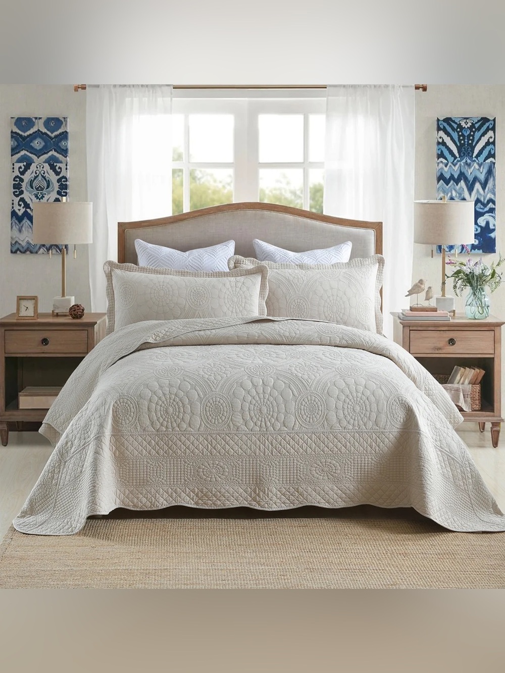 3 PIECE 100% COTTON QUILT SET, OVERSIZED LIGHTWEIGHT QUILTED BEDSPREAD